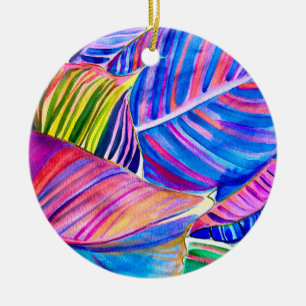 Décoration En Céramique Feuilles de canna tropicale aquarelle