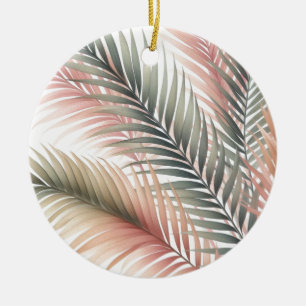 Décoration En Céramique Feuilles de palmier vert rose tropical