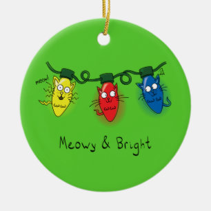 Décoration En Céramique Feux de Noël de chat amusant Meowy et brillant