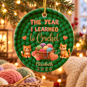 Décoration En Céramique Fil vert à crocheter Noël Nom personnalisé Année