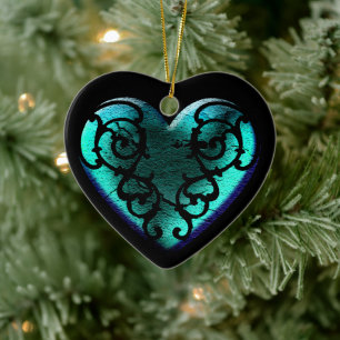 Décoration En Céramique Filigree Goth Ice Blue Heart