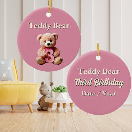 Décoration En Céramique Fille 3e anniversaire Pink Teddy Bear Keepsaké