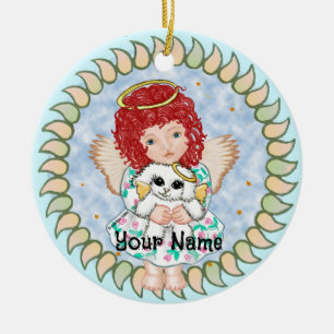 Décoration En Céramique Fille Angel tenant un chien