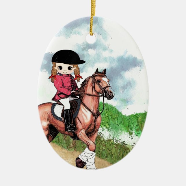 Décoration En Céramique Fille anglaise d'équitation (Devant)