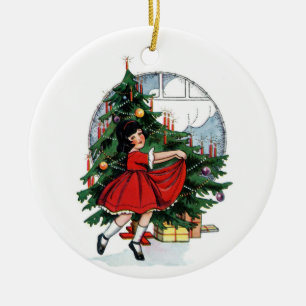 Décoration En Céramique Fille de Noël Vintage