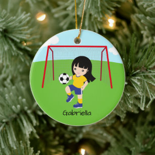 Décoration En Céramique Fille de soccer personnalisée Dark Haired Noël
