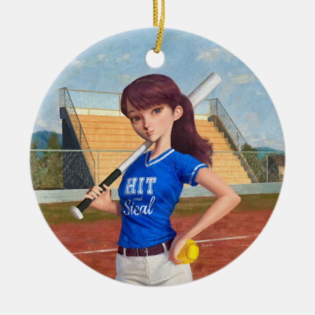 Décoration En Céramique Fille de softball (Devant)