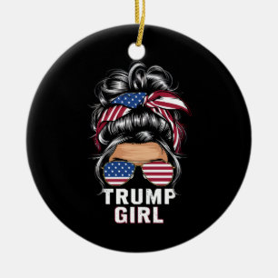 Décoration En Céramique Fille de Trump Bun Méssé Drapeau USA Élection Trum