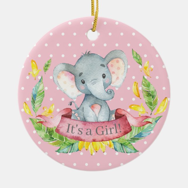 Décoration En Céramique Fille Eléphant Baby shower rose (Devant)