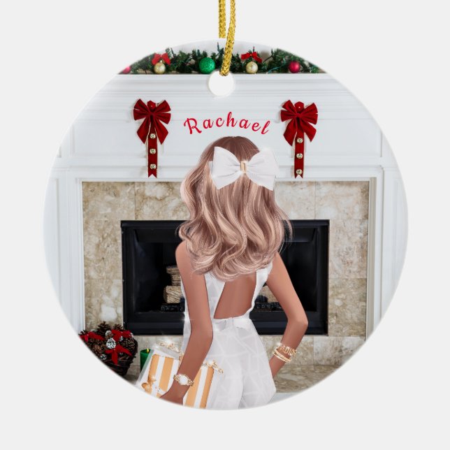 Décoration En Céramique Fille en blanc personnalisée (Devant)