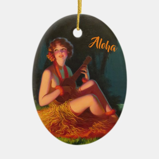 Décoration En Céramique Fille Hawaii avec Ukulele (Devant)