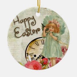 Décoration En Céramique fille pâques heureuse