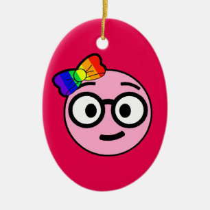 Décoration En Céramique Fille ringarde Emoji avec les verres et l'arc