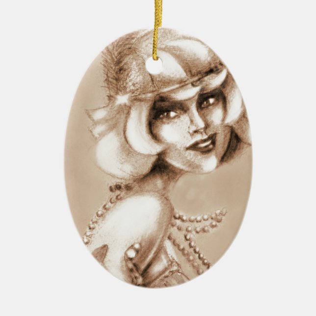 Décoration En Céramique Fille sepia des années 20 (Devant)