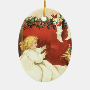 Décoration En Céramique Fille victorienne vintage de matin de Noël