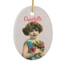 Fille Vintage Douce Avec Fleurs Personnalisées