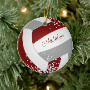 Décoration En Céramique filles maroon gris volleyball avec de minuscules é