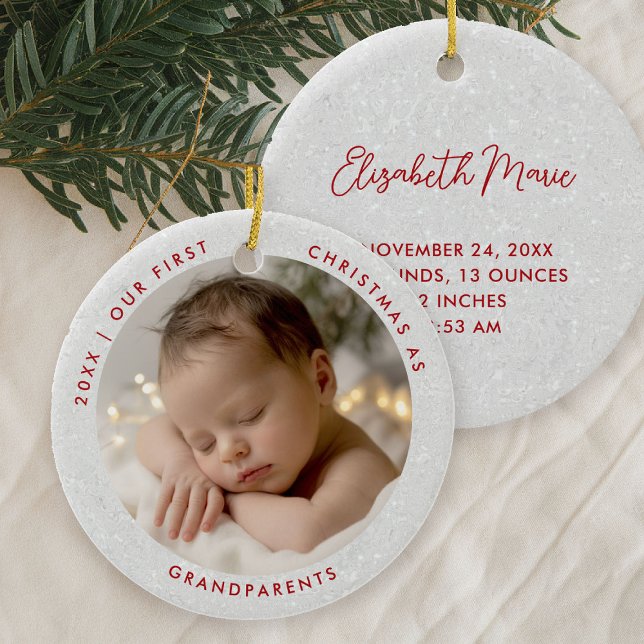 Décoration En Céramique First Christmas Grandparents Minimal Red Photo (first christmas grandparents photo ornament gift modern simple minimal typography white red)