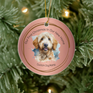 Décoration En Céramique First Christmas New Home citation rose goldendoodl