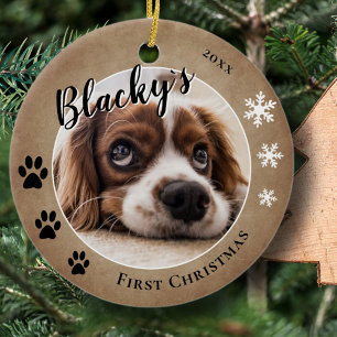 Décoration En Céramique First Puppy Christmas Rustic Chien Nom Photo