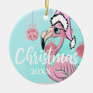 Décoration En Céramique Flamant rose de Noël Photo Blue Rose Girl mignonne