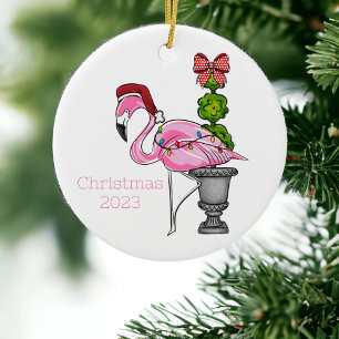 Décoration En Céramique Flamant rose rose Père Noël personnalisé