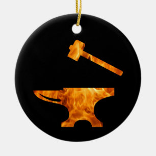 Décoration En Céramique Flamme Anvil et marteau forgeron Métalworking