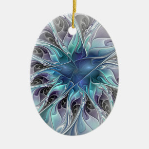 Décoration En Céramique Fleur Abstraite Fractale Moderne Avec Bleu