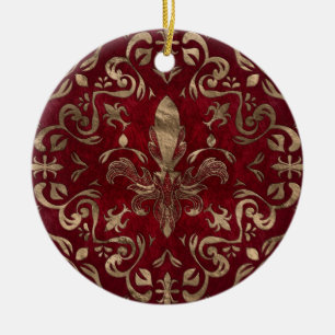 Décoration En Céramique Fleur de lis rouge et or