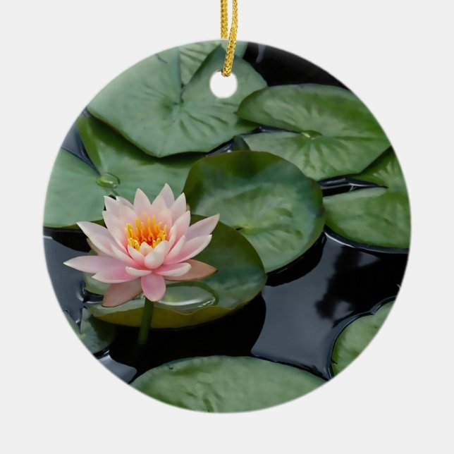 Décoration En Céramique Fleur de Lotus rose avec le texte et le nom faits (Devant)
