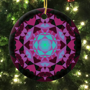 Décoration En Céramique Fleur de Mandala bleu violet et noir