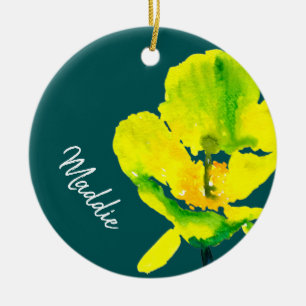 Décoration En Céramique Fleur jaune aquarelle abstraite