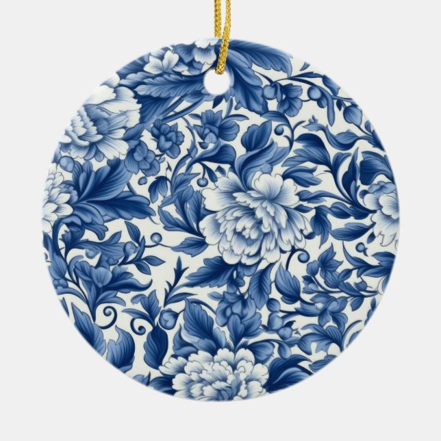 Décoration En Céramique Fleurs Bleu Indigo (Devant)