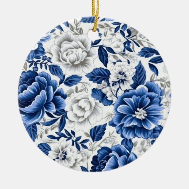Décoration En Céramique Fleurs Bleu Indigo (Devant)