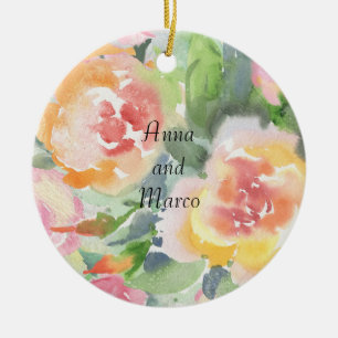 Décoration En Céramique Fleurs de mariage aquarelle, carte postale modèle