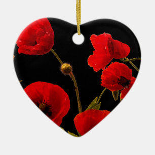 Décoration En Céramique Fleurs de pavot Aquarelle rouge noir Coeur floral