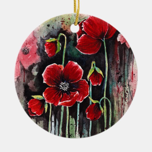 Décoration En Céramique Fleurs De Pavot En Aquarelle (Devant)