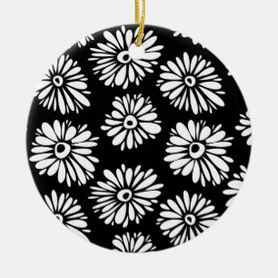 Décoration En Céramique Fleurs noires et blanches funky