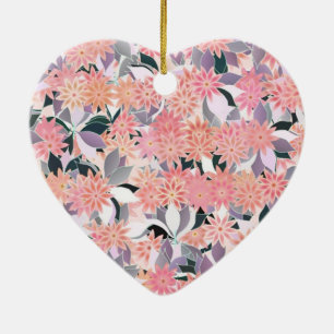 Décoration En Céramique Fleurs roses sur un arrière - plan de feuilles arg