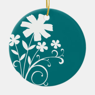 Décoration En Céramique FLEURS SAUVAGES turquoises