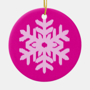 Décoration En Céramique Flocon de neige Ikat - Fuchsia et rose givré