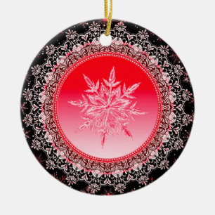 Décoration En Céramique Flocon de neige rouge glacé de vacances