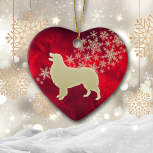 Décoration En Céramique Flocon de neige rouge or Australian Shepherd