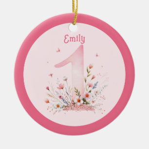Décoration En Céramique Floral 1er anniversaire Custom One Fairy Princesse