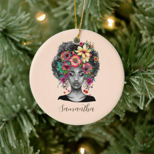 Décoration En Céramique Floral Elegant Afro Femme