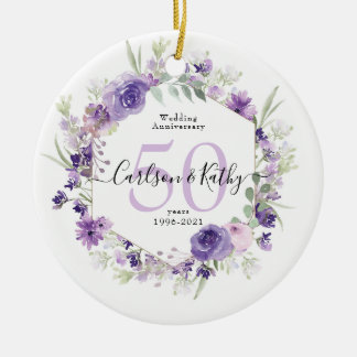 Décoration En Céramique Floral géométrique violet 50 ans
