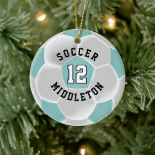 Décoration En Céramique Football ⚽ balle dans un Turquoise et blanc