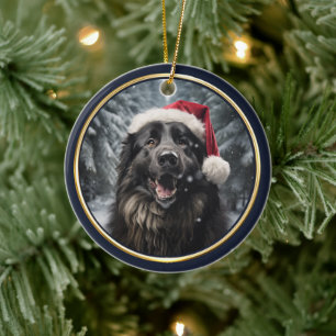 Décoration En Céramique Forêt d'hiver belge de Sheepdog Santa Hat