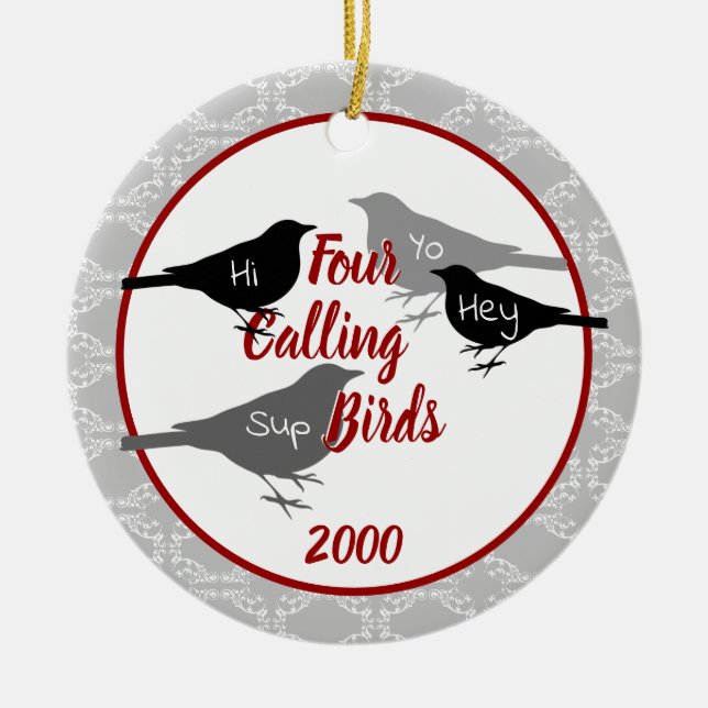Décoration En Céramique Four Calling Birds - année personnalisée (Devant)
