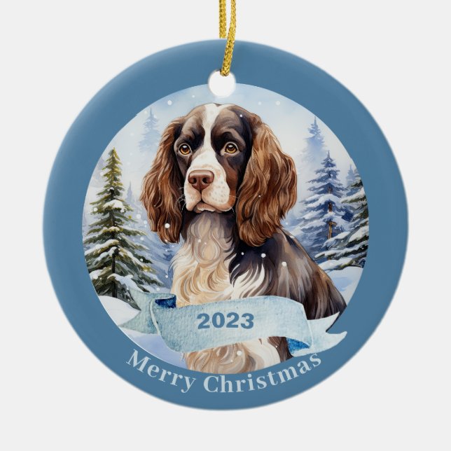Décoration En Céramique Français Springer espagnol aquarelle Noël (Devant)